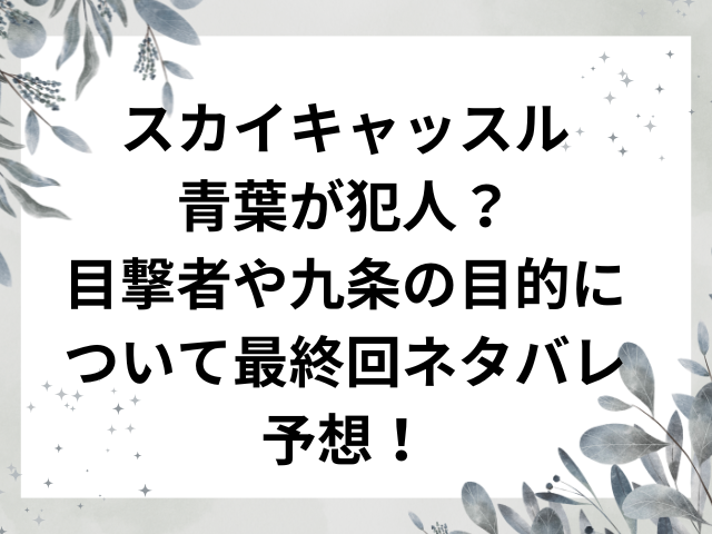 スカイキャッスル青葉が犯人？目撃者や九条の目的について最終回ネタバレ予想！