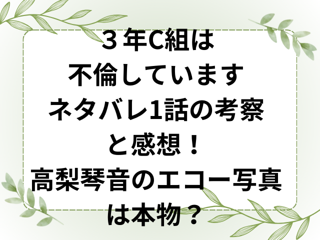 ３年C組は不倫していますネタバレ1話の考察と感想！高梨琴音のエコー写真は本物？